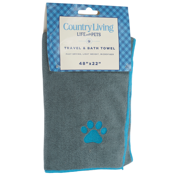Country Living Quick Drying Microfiber Dog Bath Towel with Paw Print (Gray)
