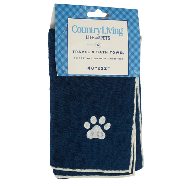 Country Living Quick Drying Microfiber Dog Bath Towel with Paw Print (Blue)