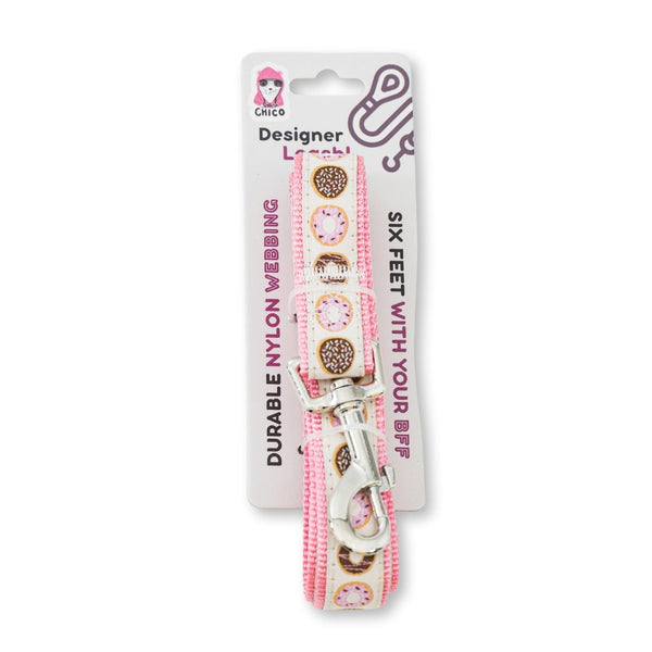 Nylon Dog Leash with Embroidered Pink Donut Design (6ft)