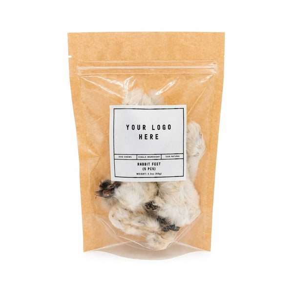 Rabbit Feet with Fur – Private Label | 5-Count Resealable Kraft Bag | Labeled or Unlabeled