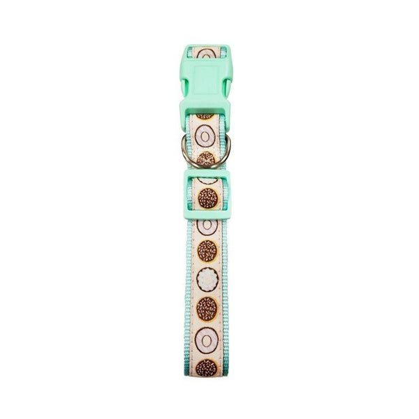 nylon dog collar with embroidered mint donut pattern