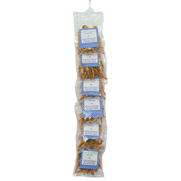 All-Natural Premium Chicken Feet Dog Treats - 6 Pieces per Bag, Sold in a 6-Pack on a Clip Strip with S-Hook