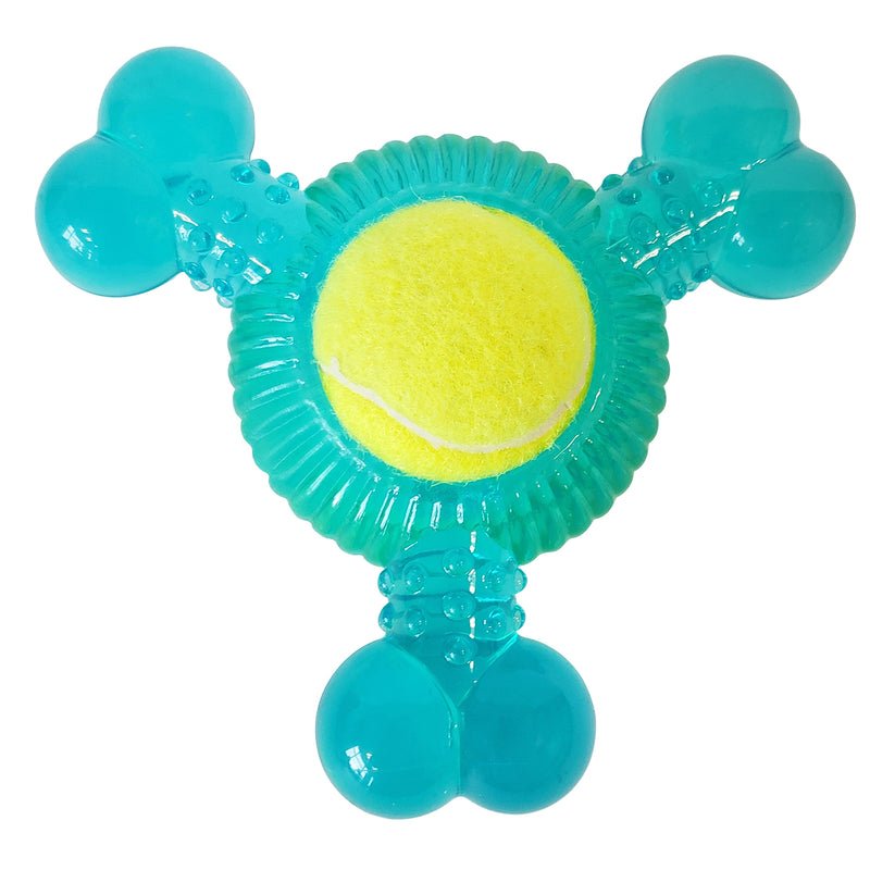 3-Bone TPR Tennis Ball Chew Dog Toy (6-Pack on Clip Strip)