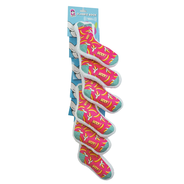 Comfort Plush Banana Design Sock Dog Toy (6-Pack on Clip Strip)