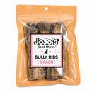 Slow-roasted 100% beef rib bones with natural liquid smoke for a rich flavor, packaged as 36 individually wrapped bones in 12 retail-ready 3-count bags per case.