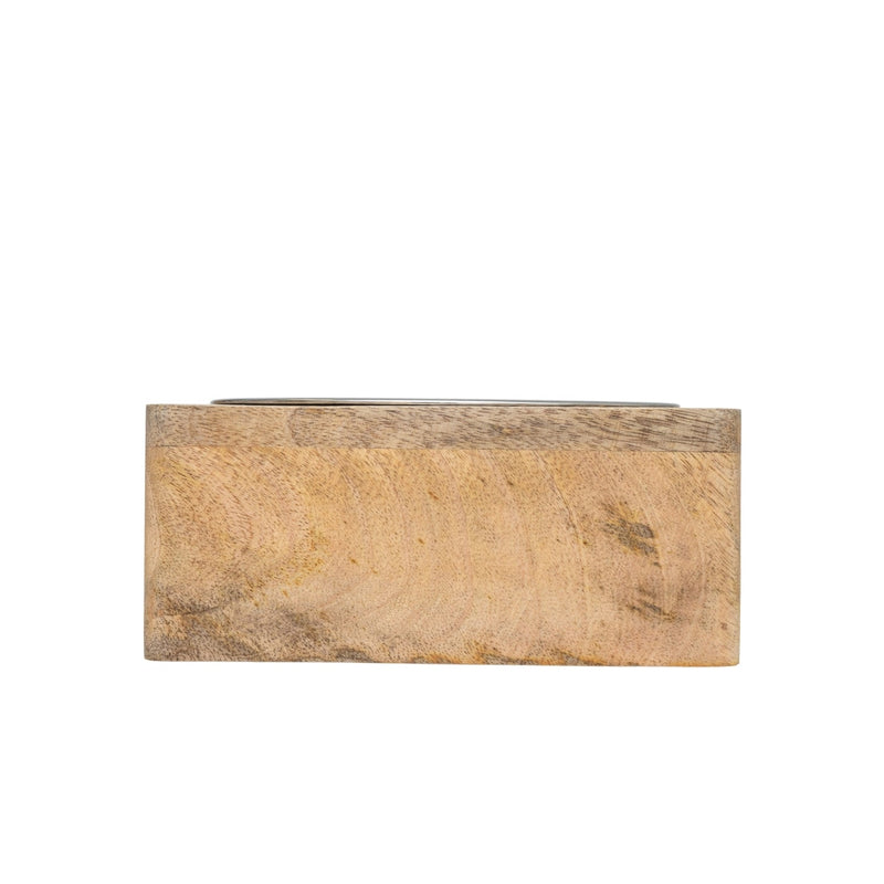 Stainless Steel Dog Bowl with Square Mango Wood Holder