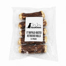 5" Buffalo-Basted Whole Hide Retriever Rolls Natural Dog Chews, long-lasting hide rolls with a savory buffalo flavor for dogs