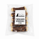 5" Buffalo-Basted Whole Hide Retriever Rolls Natural Dog Chews, long-lasting hide rolls with a savory buffalo flavor for dogs
