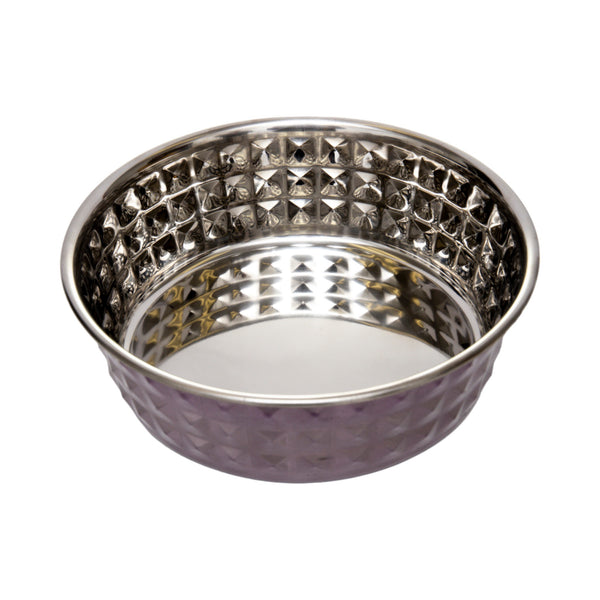 Lavender-Tinted Hammered Eco Stainless Steel Pet Bowl