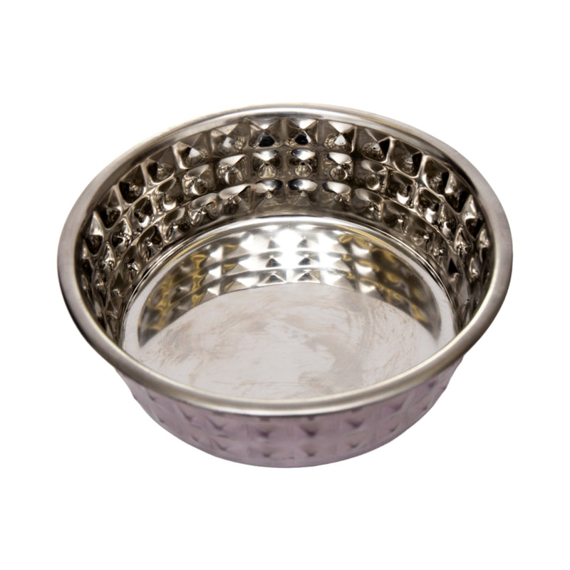 Lavender-Tinted Hammered Eco Stainless Steel Pet Bowl