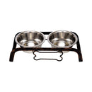 Rustic Elevated Dog Bone Feeder with 2 Stainless Steel Bowls
