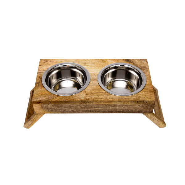 Eco-Friendly Elevated Dog Food Station in Natural Wood