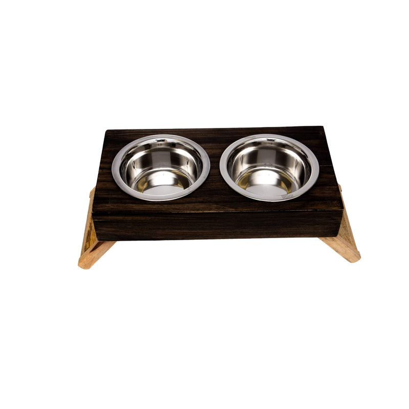 Eco-Friendly Elevated Dog Wood Feeder in Brown Finish