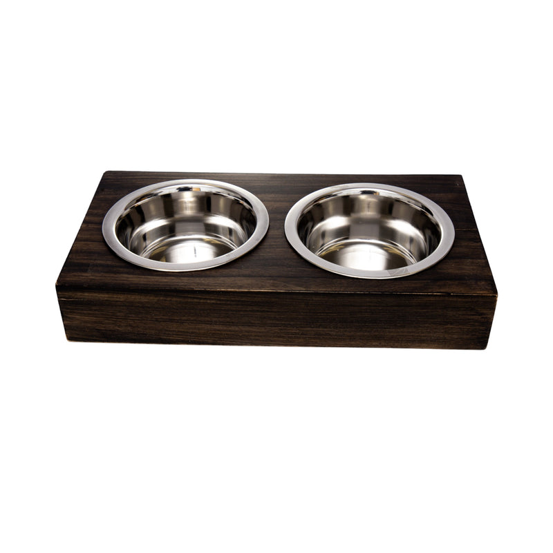 Eco-Friendly Elevated Dog Wood Feeder in Brown Finish