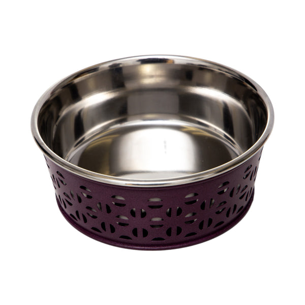 Eco-Friendly Stainless Steel Farmhouse Dog Bowl - Plum Wine (16oz)