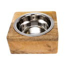 Stainless Steel Dog Bowl with Square Mango Wood Holder
