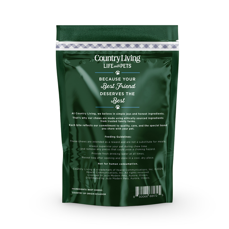 Country Living 4” x 4” Beef Cheek Chip Dog Treats – Chicken Flavor – 5 Count Bag – All-Natural, High-Protein, Long-Lasting Dog Chews