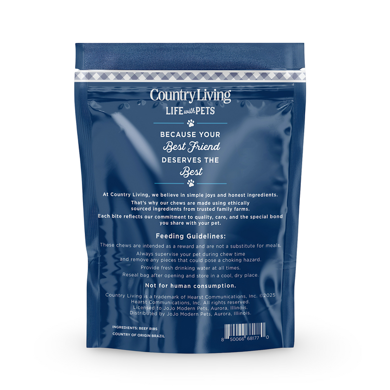 Country Living 4”-7” Rib Bones Dog Treats – 7 Count Bag – All-Natural Beef Rib Bones for Dogs – Long-Lasting, High-Protein Chews – Supports Dental Health – No Rawhide, No Artificial Ingredients