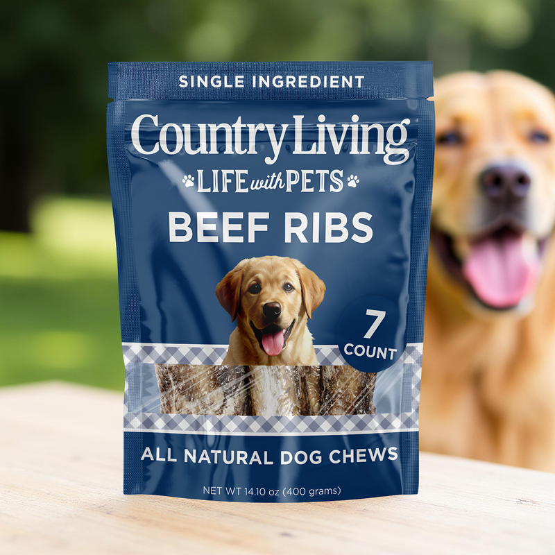 Country Living 4”-7” Rib Bones Dog Treats – 7 Count Bag – All-Natural Beef Rib Bones for Dogs – Long-Lasting, High-Protein Chews – Supports Dental Health – No Rawhide, No Artificial Ingredients