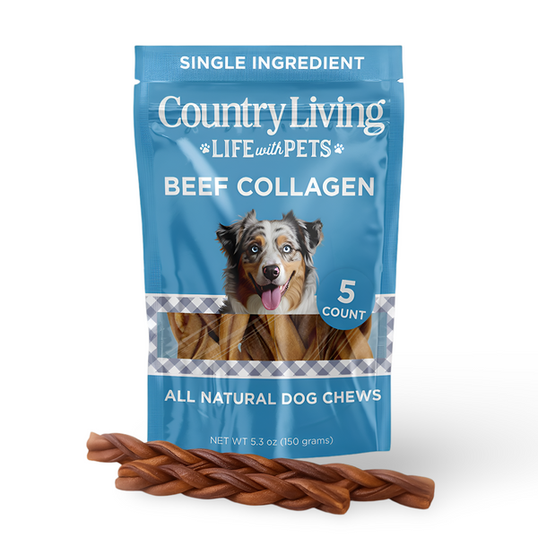 Country Living 6” Braided Collagen Sticks for Dogs – 5 Count Bag – All-Natural, Long-Lasting Dog Chews – High in Protein & Collagen – Rawhide-Free, Grain-Free – Supports Dental Health