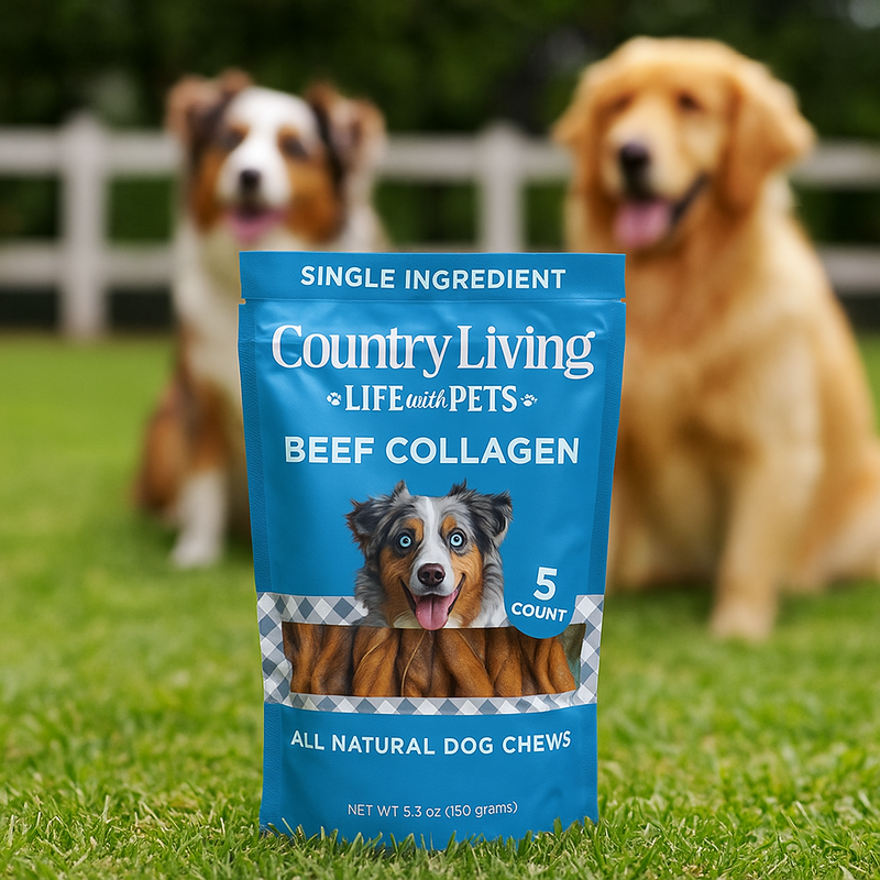 Country Living 6” Braided Collagen Sticks for Dogs – 5 Count Bag – All-Natural, Long-Lasting Dog Chews – High in Protein & Collagen – Rawhide-Free, Grain-Free – Supports Dental Health