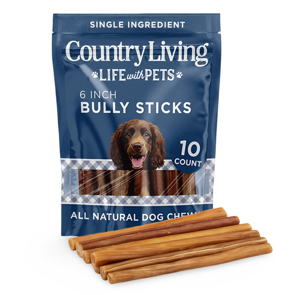 Country Living 6” Bully Sticks for Dogs – 5 Thin & 5 Standard – 10 Count Bag – All-Natural, Single-Ingredient, Long-Lasting Dog Chews