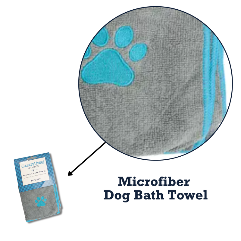 Country Living Quick Drying Microfiber Dog Bath Towel with Paw Print (Gray)