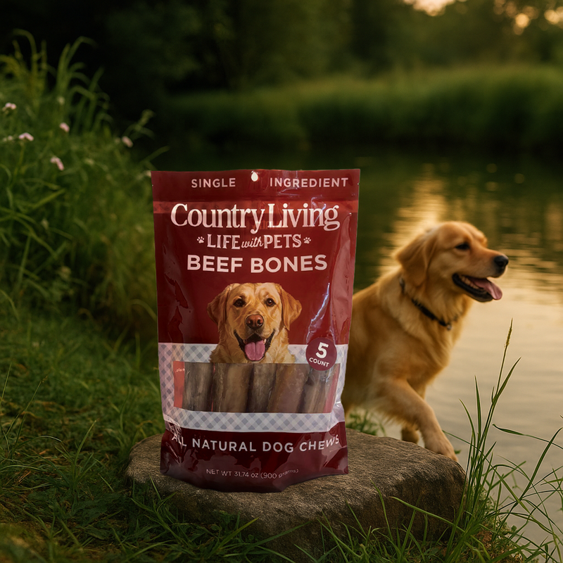 Country Living 5”-6” Beef Center Cut Bones for Dogs – 5 Count Bag – All-Natural, Long-Lasting Dog Chews – Single-Ingredient, High-Protein, Rawhide-Free – Supports Dental Health