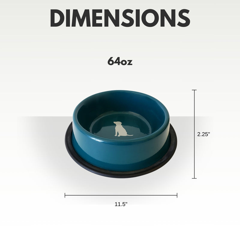 Nonskid Dog Bowl with Cool Gray Dog Silhouette - Teal
