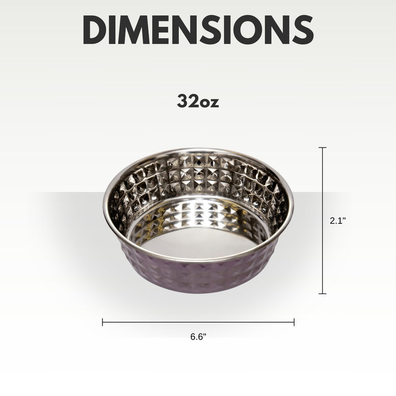 Lavender-Tinted Hammered Eco Stainless Steel Dog Bowl