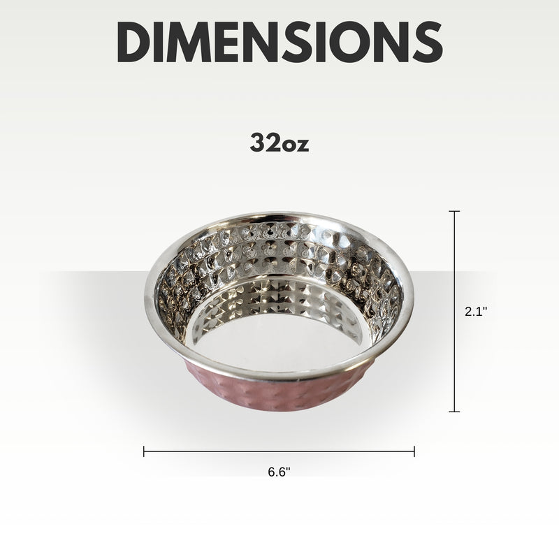 Stainless Steel Diamond Textured Dog Bowl - Rose Quartz