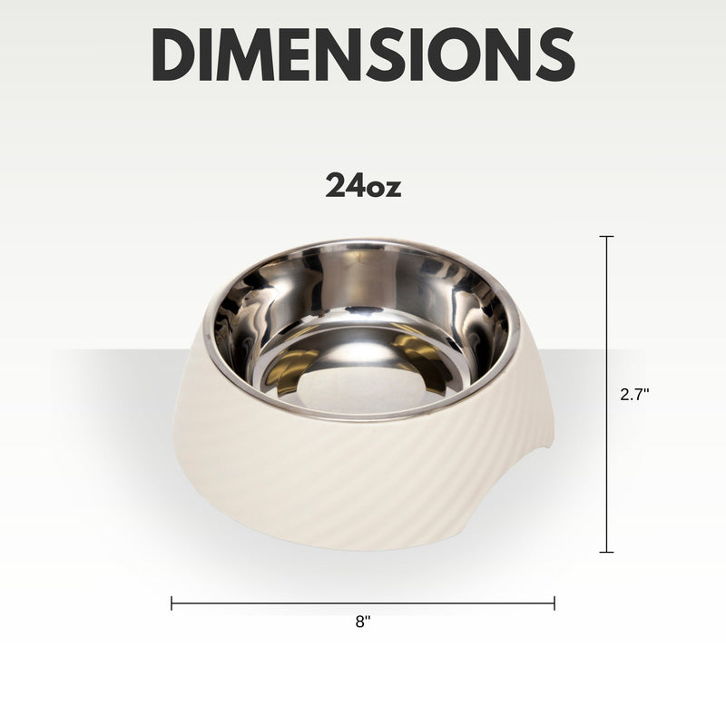 Twill Round Melamine Stainless Steel Dog Bowl - White Swan