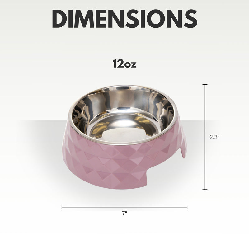 Diamond Melamine Stainless Steel Dog Bowl (Wood Rose)