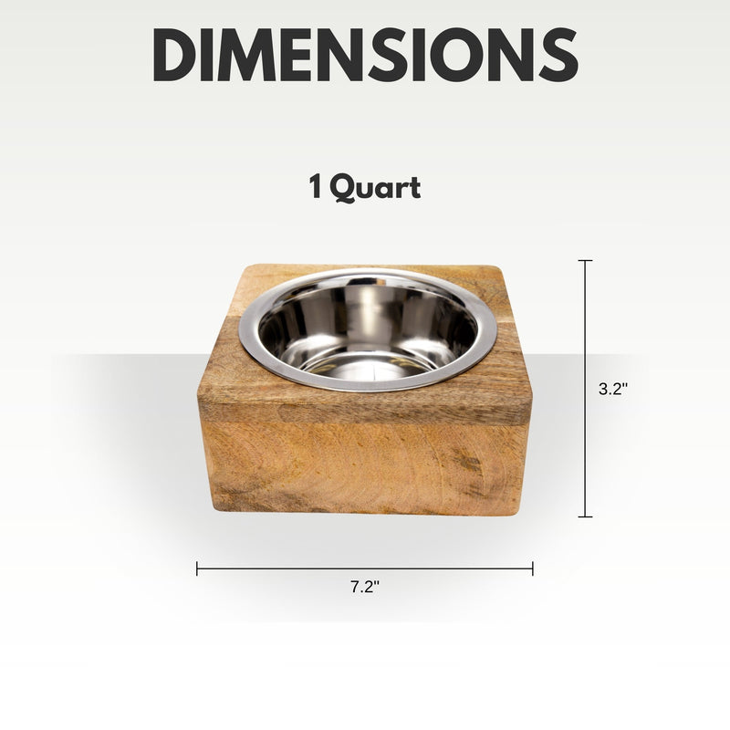 Stainless Steel Dog Bowl with Square Mango Wood Holder