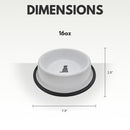 Non Skid Stainless Steel Dog Bowl with Dog Print - White with Gray Dog Design