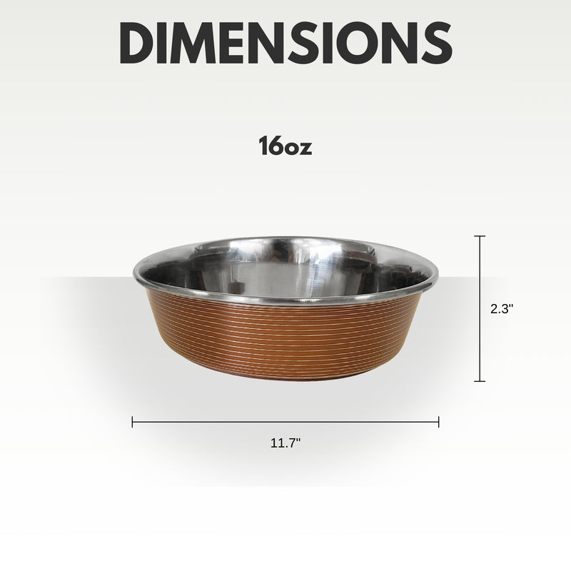 Striped Deluxe Dog Bowl - Stainless Steel - Brown - 29 oz