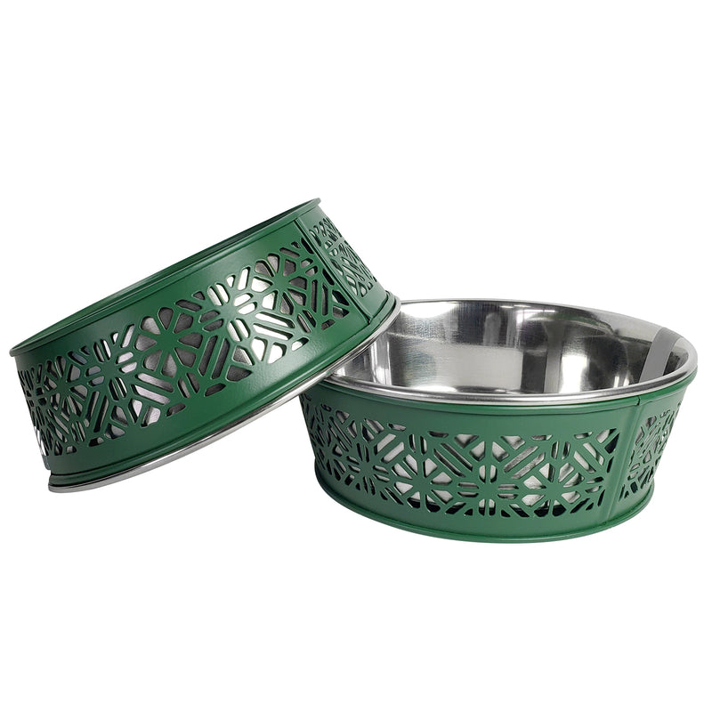 Eco-friendly Stainless Steel Farmhouse Dog Bowl - Dark Green (30oz)