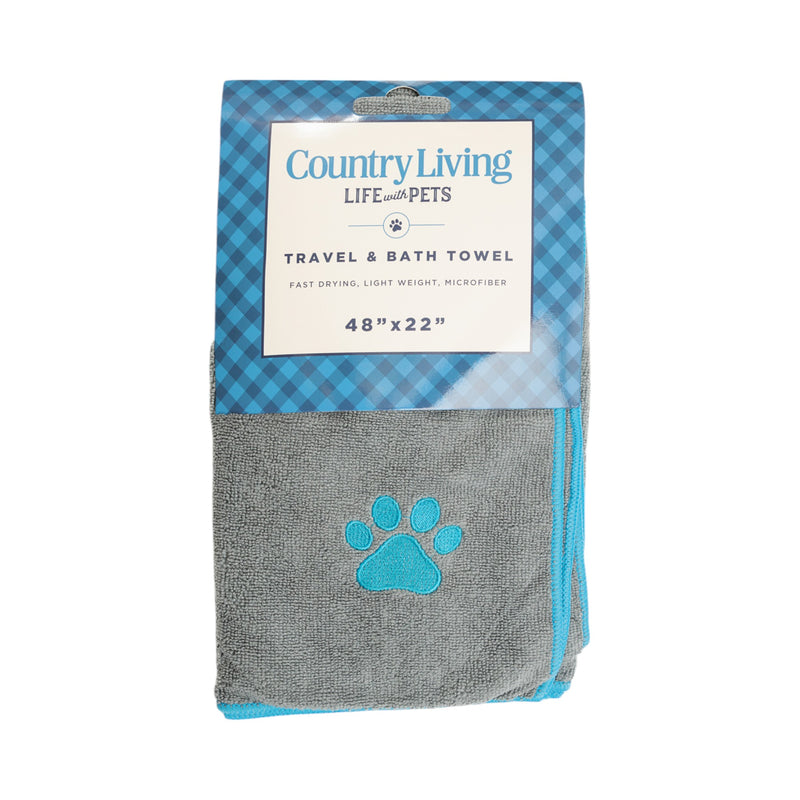 Country Living Quick Drying Microfiber Dog Bath Towel with Paw Print (Gray)