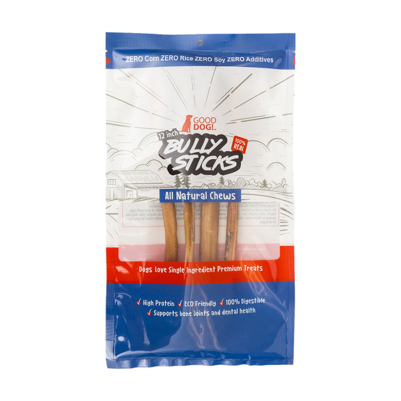 All-Natural Beef Bully Stick Dog Treats - 12" Standard (4-Pack)