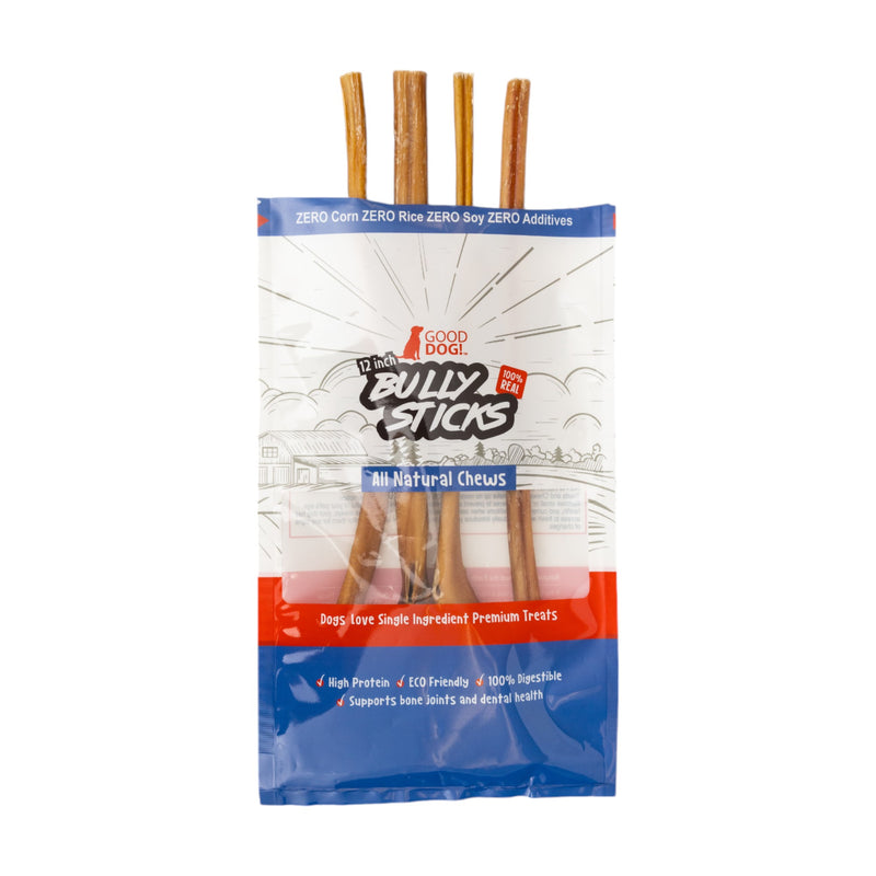 All-Natural Beef Bully Stick Dog Treats - 12" Standard (4-Pack)