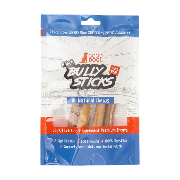 Natural Beef Bully Stick Dog Treats - 6" Standard (4-Pack)