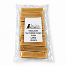 Handmade Himalayan yak cheese dog chews made with yak milk, cow milk, lime juice, and salt, offering a firm, protein-rich, rawhide-free chew in 10-count packs available in five sizes from Small to XXL.