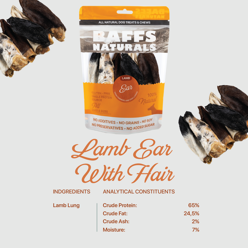 BAFFS NATURALS All-Natural Premium Lamb Ear Dog Chews – 3.5oz Bag