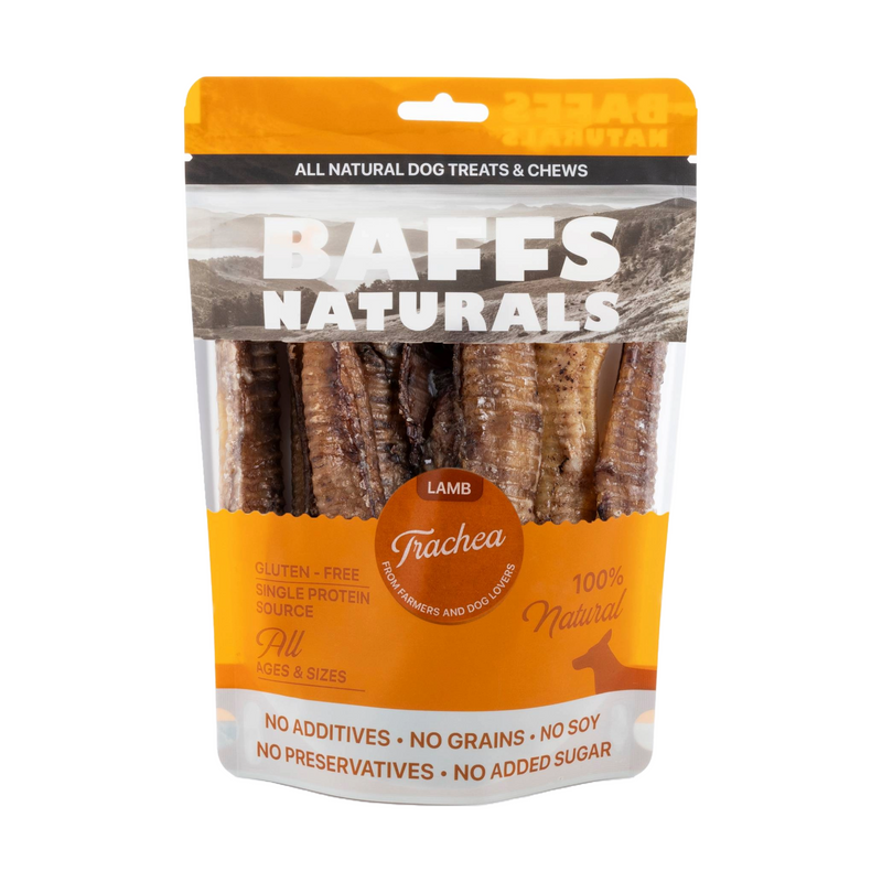 BAFFS NATURALS All-Natural Premium Lamb Trachea Dog Chews – 10-Piece Bag