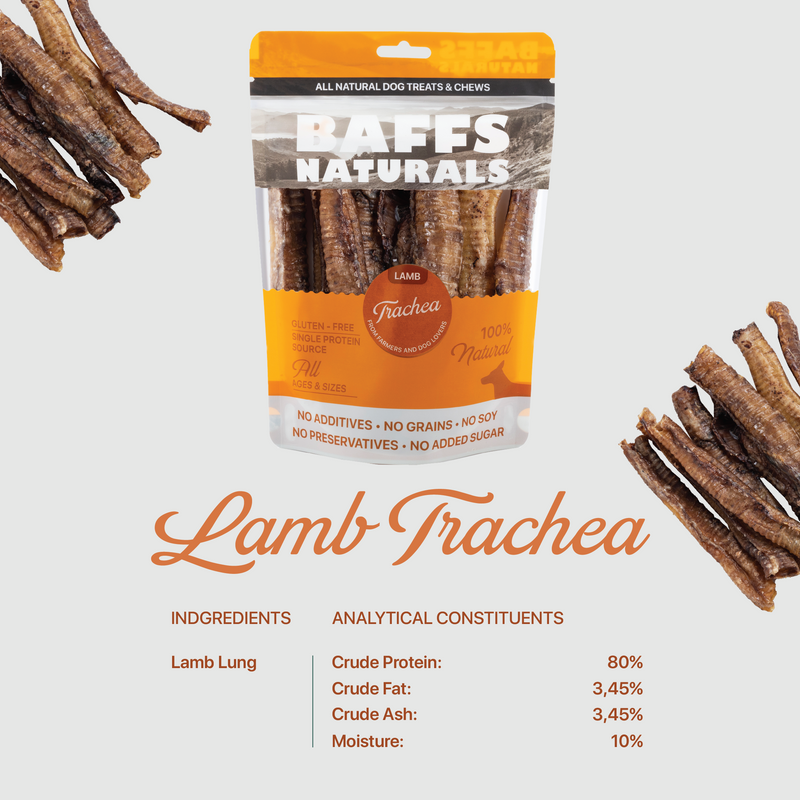 BAFFS NATURALS All-Natural Premium Lamb Trachea Dog Chews – 10-Piece Bag