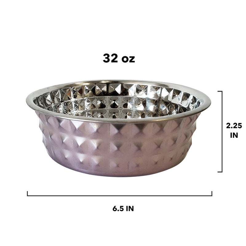 Lavender-Tinted Hammered Eco Stainless Steel Pet Bowl