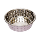 Lavender-tinted hammered stainless steel dog bowl