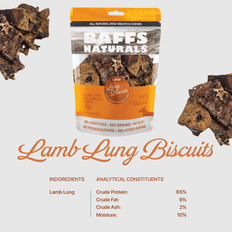 BAFFS NATURALS All-Natural Premium Lamb Lung Biscuits – 4oz Bag