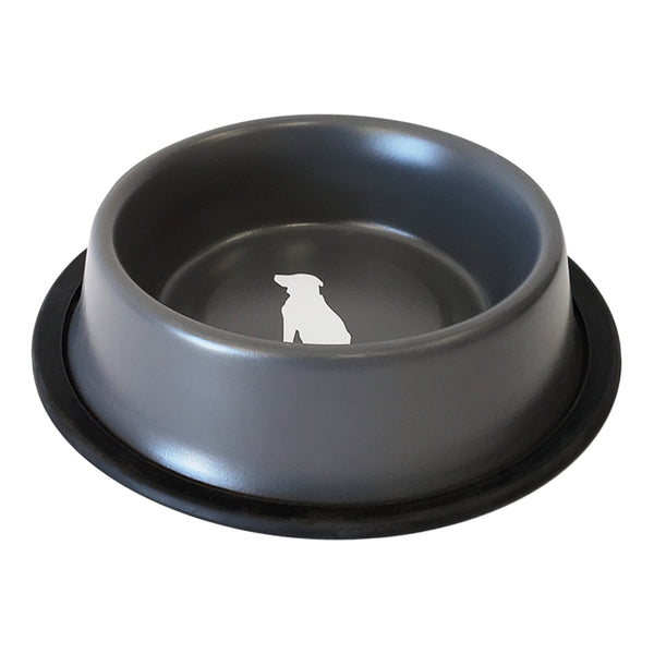 Non Skid Stainless Steel Dog Bowl with Dog Print - Matte Gray - 16 oz