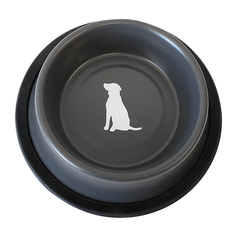 Non Skid Stainless Steel Dog Bowl with Dog Print - Matte Gray - 16 oz